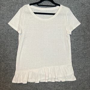 Talbots Shirt‎ Womens Small White Linen Blend Tshirt Bohemian Ruffle Stretch